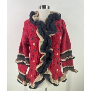 Perika Peruvian Trading Co. Virgin Acrylic Ruffle Multicolor Cardigan